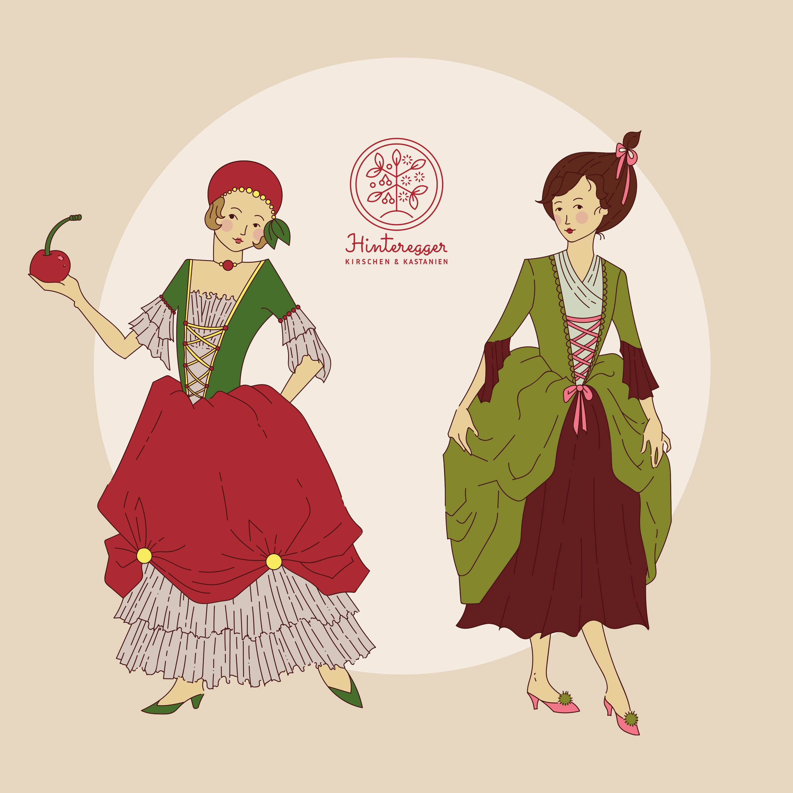 Illustrationen "Kirsche" und "Kastanie" für Familie Hinteregger